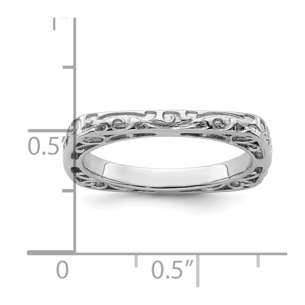Sterling Silver Stackable Expressions Polished Rhodium Plated Square Ring