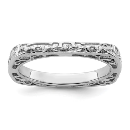Sterling Silver Stackable Expressions Polished Rhodium Plated Square Ring