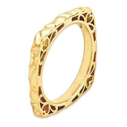 Sterling Silver Stackable Expressions Polished Gold Plate Square Ring