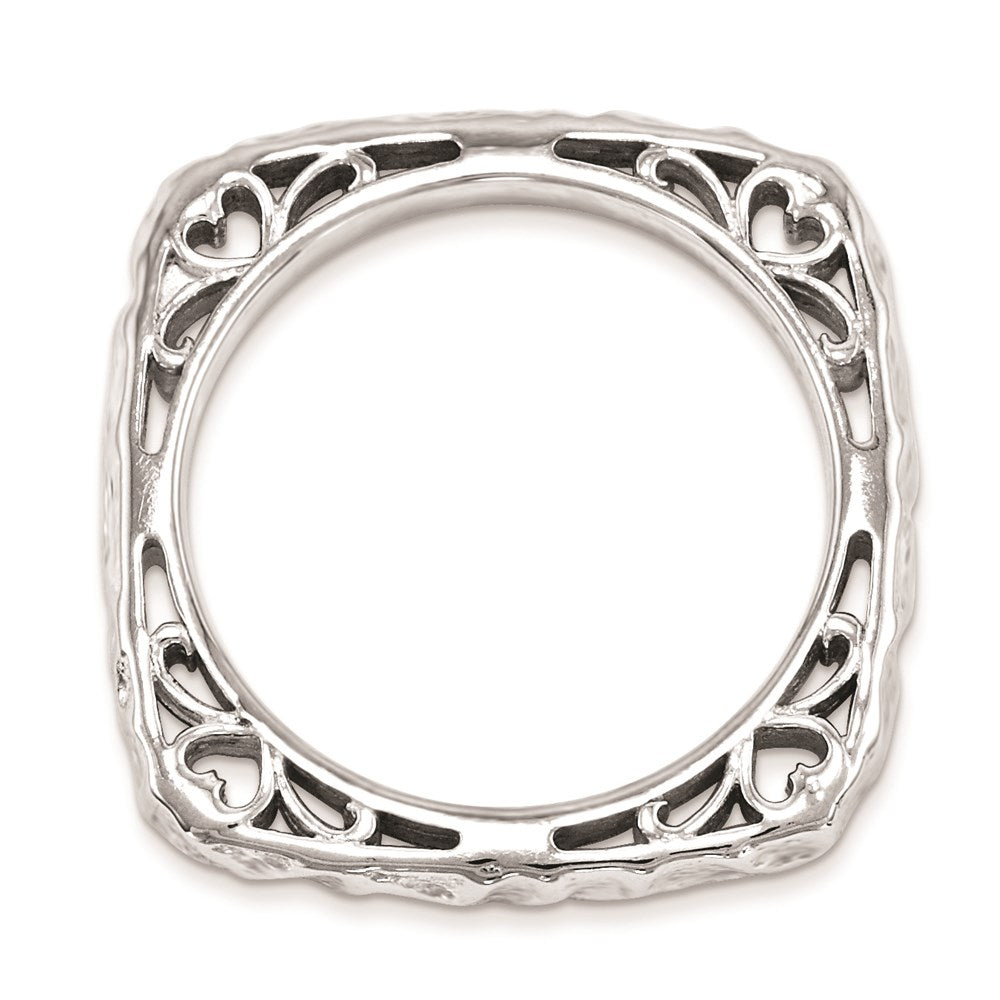 Sterling Silver Stackable Expressions Polished Rhodium Plate Square Ring