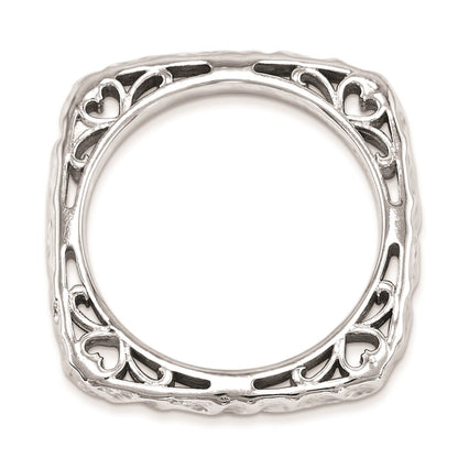 Sterling Silver Stackable Expressions Polished Rhodium Plate Square Ring