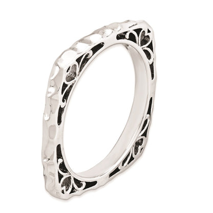 Sterling Silver Stackable Expressions Polished Rhodium Plate Square Ring