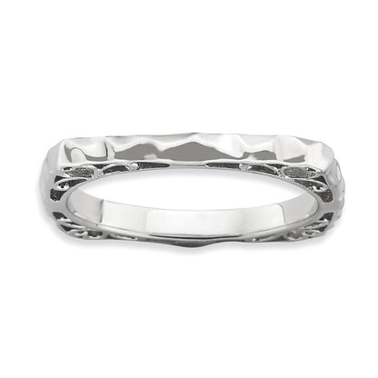 Sterling Silver Stackable Expressions Polished Rhodium Plate Square Ring