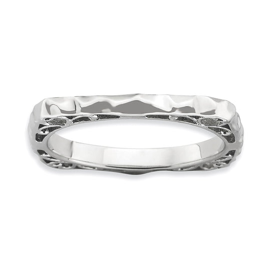 Sterling Silver Stackable Expressions Polished Rhodium Plate Square Ring