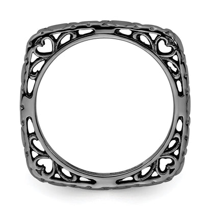 Sterling Silver Stackable Expressions Polished Black Plated Square Ring