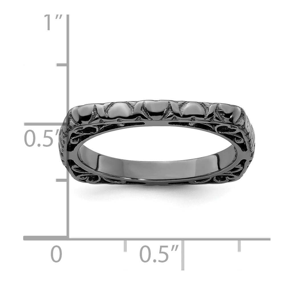 Sterling Silver Stackable Expressions Polished Black Plated Square Ring