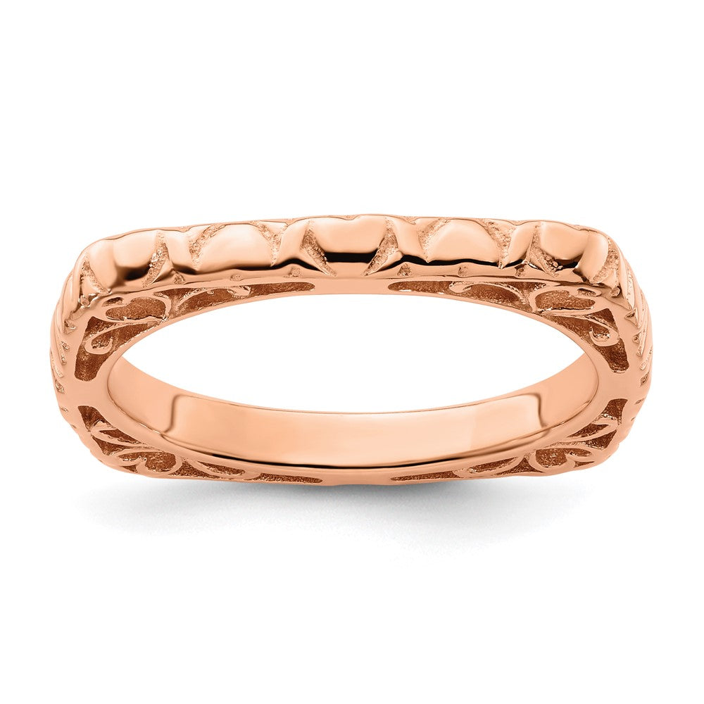 Sterling Silver Stackable Expressions Polished Pink Plated Square Ring