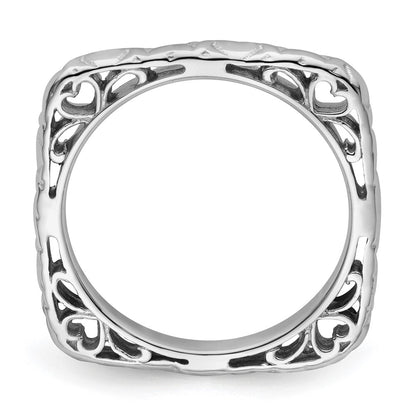 Sterling Silver Stackable Expressions Polished Rhodium Plated Square Ring