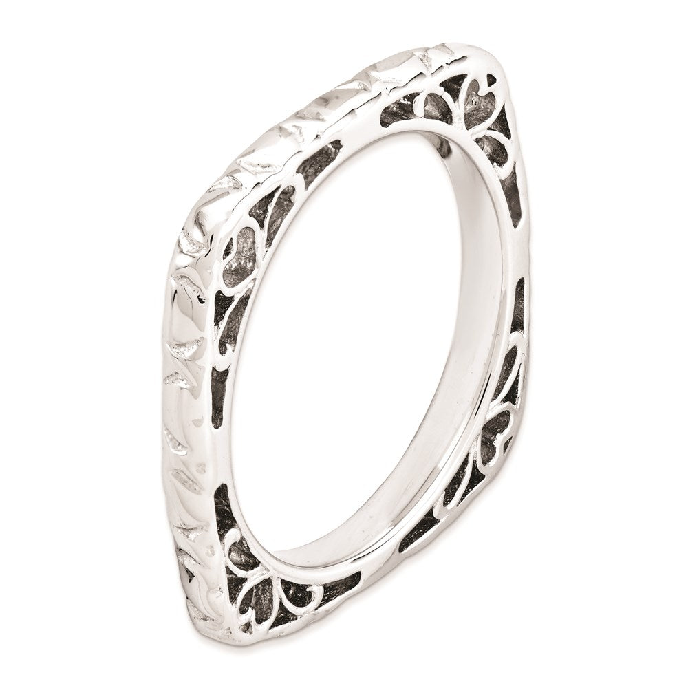 Sterling Silver Stackable Expressions Polished Rhodium Plated Square Ring