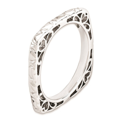 Sterling Silver Stackable Expressions Polished Rhodium Plated Square Ring