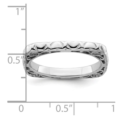Sterling Silver Stackable Expressions Polished Rhodium Plated Square Ring