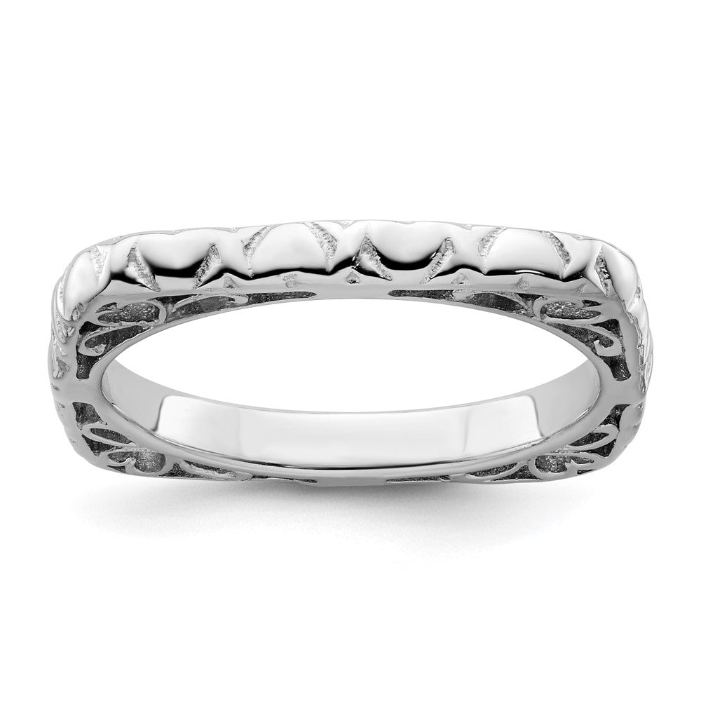 Sterling Silver Stackable Expressions Polished Rhodium Plated Square Ring