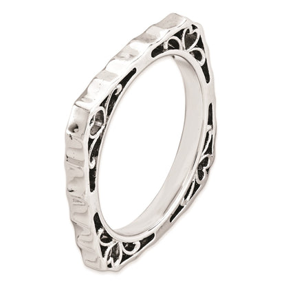 Sterling Silver Stackable Expressions Polished Rhodium Plate Square Ring