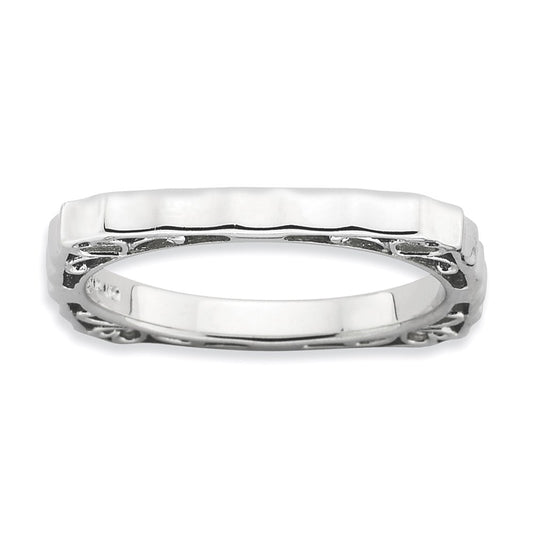 Sterling Silver Stackable Expressions Polished Rhodium Plate Square Ring