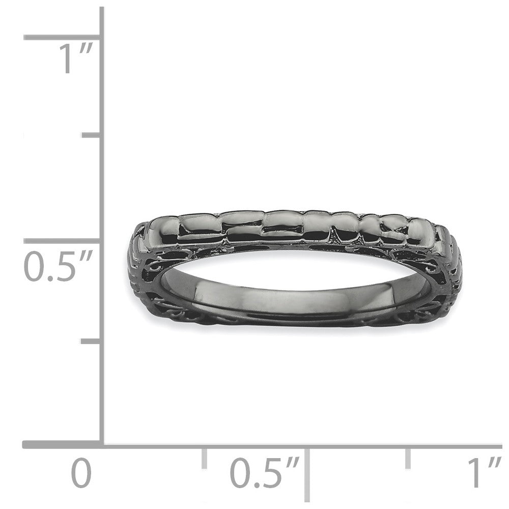 Sterling Silver Stackable Expressions Polished Black Plate Square Ring