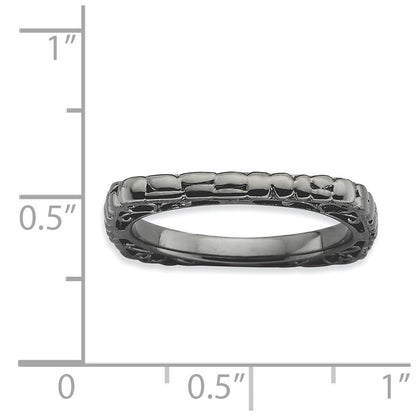 Sterling Silver Stackable Expressions Polished Black Plate Square Ring