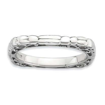 Sterling Silver Stackable Expressions Polished Rhodium Plate Square Ring