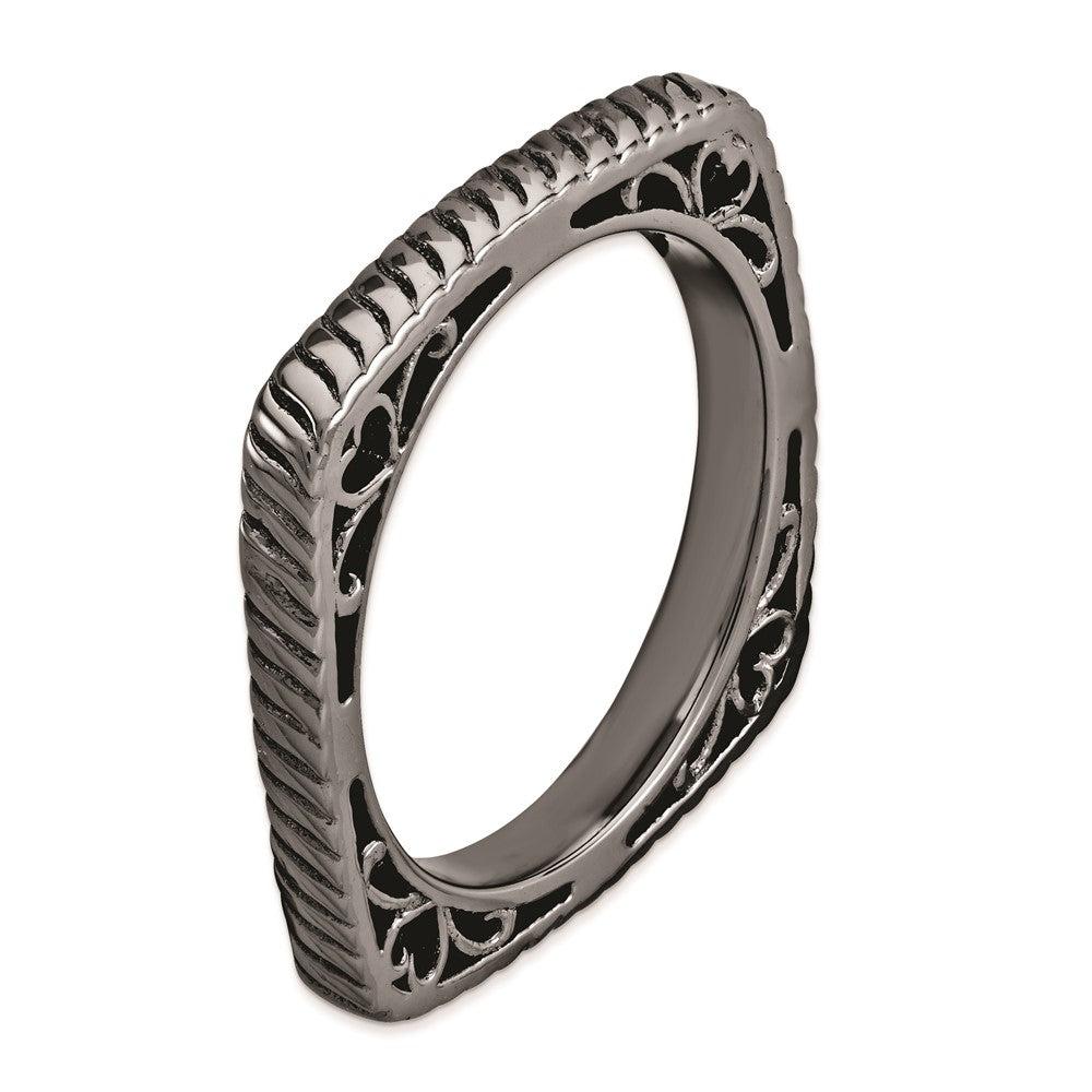 Sterling Silver Stackable Expressions Polished Black Plate Square Ring