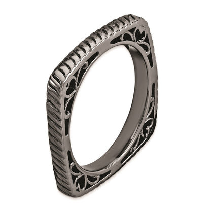 Sterling Silver Stackable Expressions Polished Black Plate Square Ring