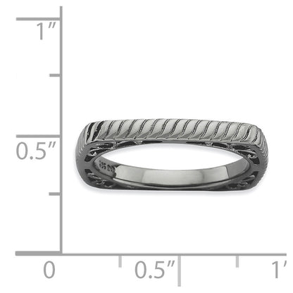 Sterling Silver Stackable Expressions Polished Black Plate Square Ring