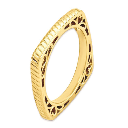 Sterling Silver Stackable Expressions Polished Gold Plate Square Ring
