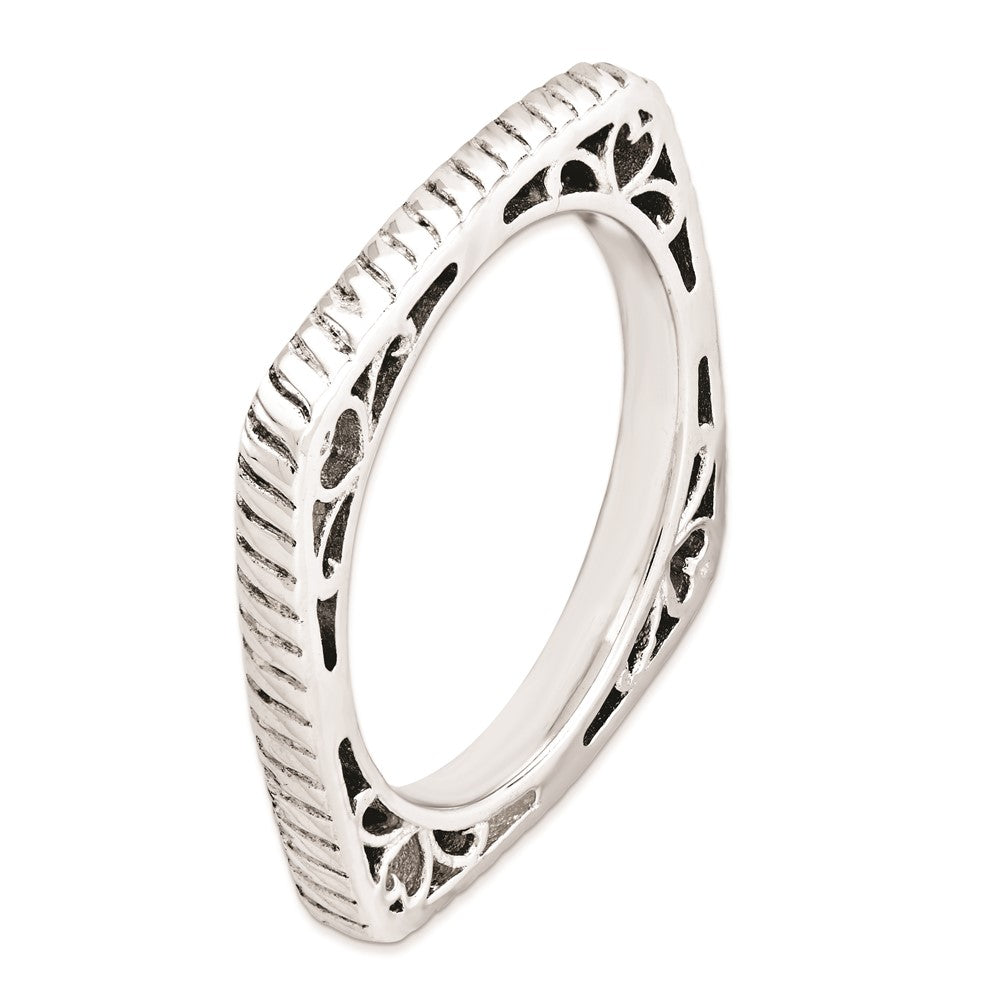 Sterling Silver Stackable Expressions Polished Rhodium Plate Square Ring