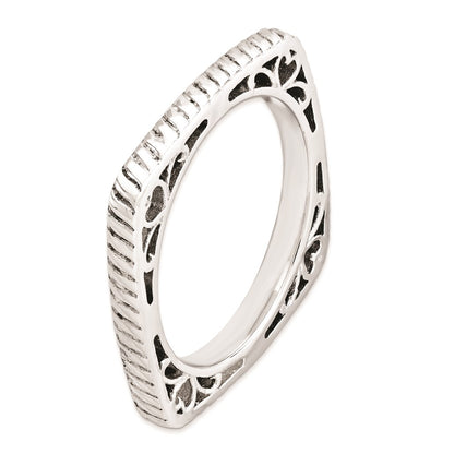 Sterling Silver Stackable Expressions Polished Rhodium Plate Square Ring