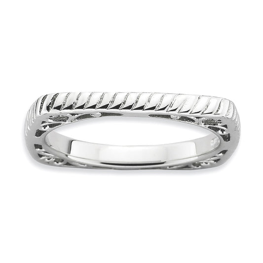 Sterling Silver Stackable Expressions Polished Rhodium Plate Square Ring