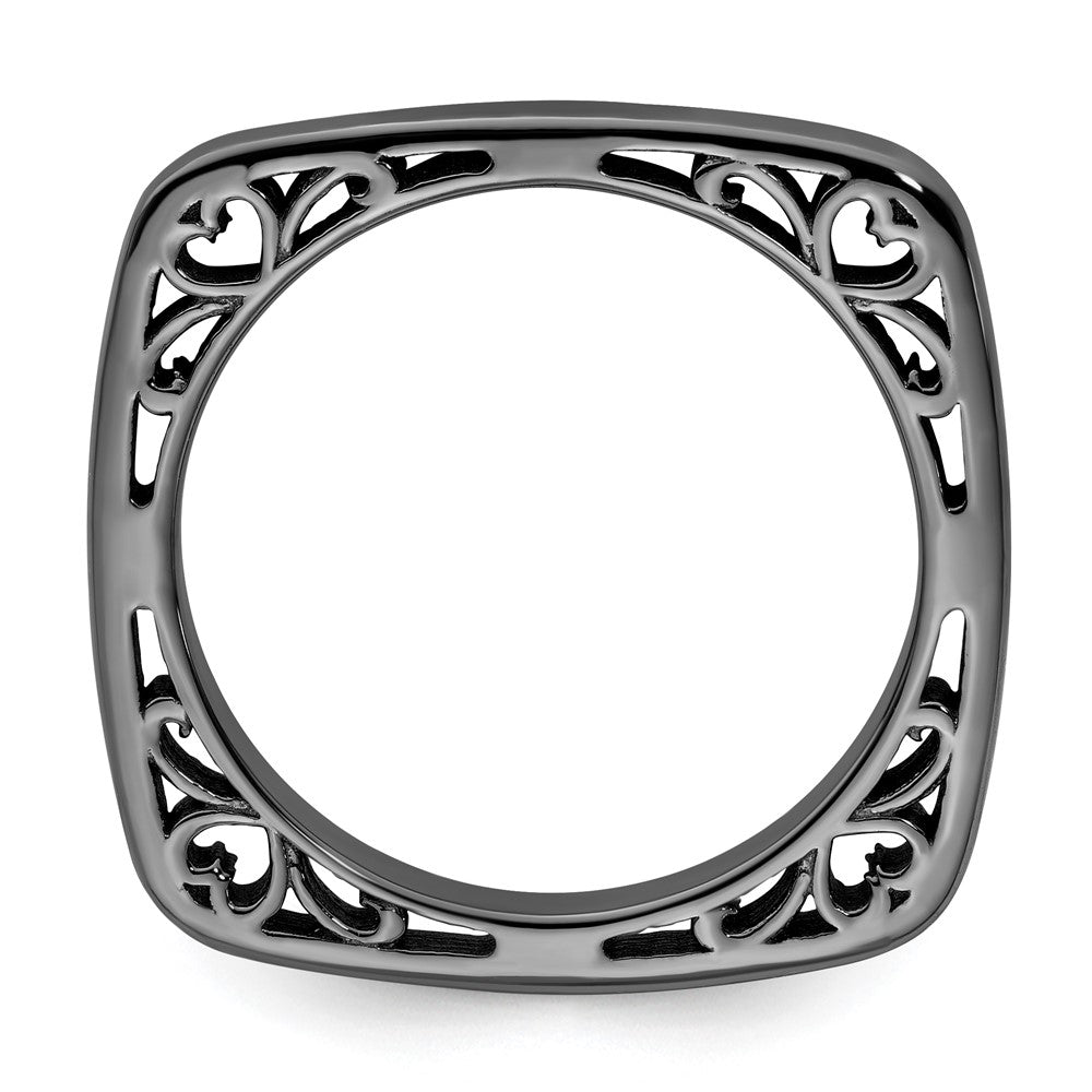 Sterling Silver Stackable Expressions Polished Black Plated Square Ring