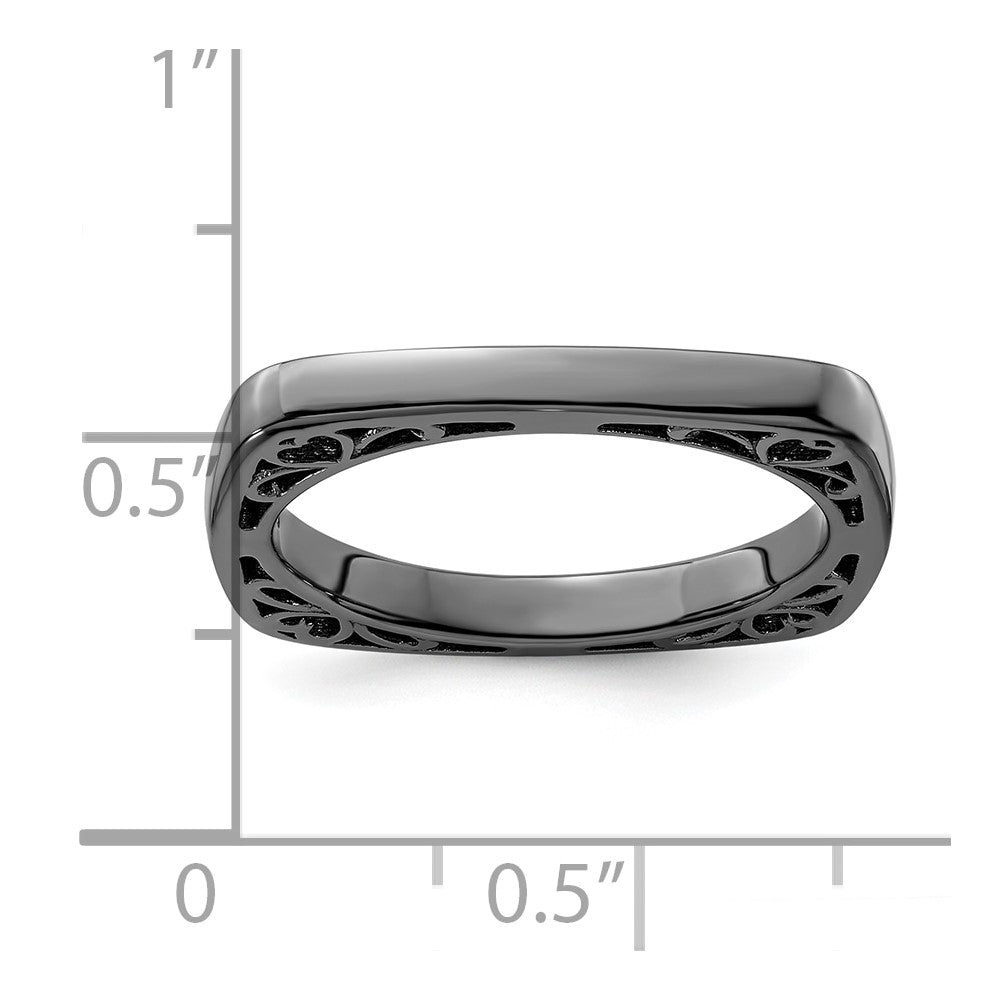 Sterling Silver Stackable Expressions Polished Black Plated Square Ring