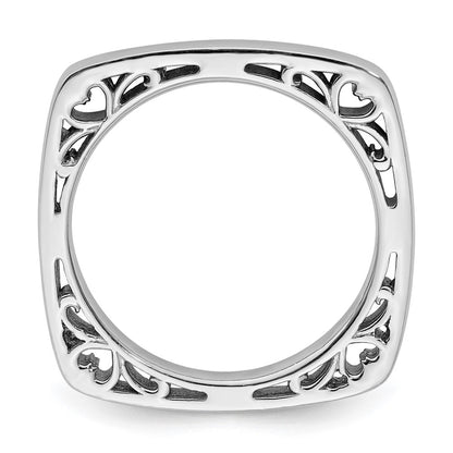 Sterling Silver Ss Stackable Expressions Polished Rhodium Plated Square Ring