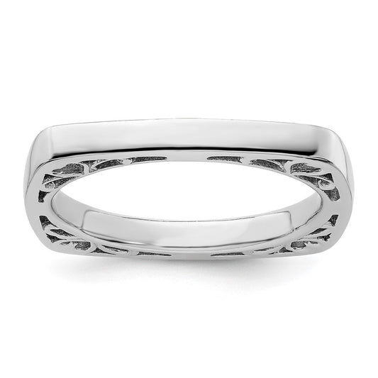 Sterling Silver Ss Stackable Expressions Polished Rhodium Plated Square Ring