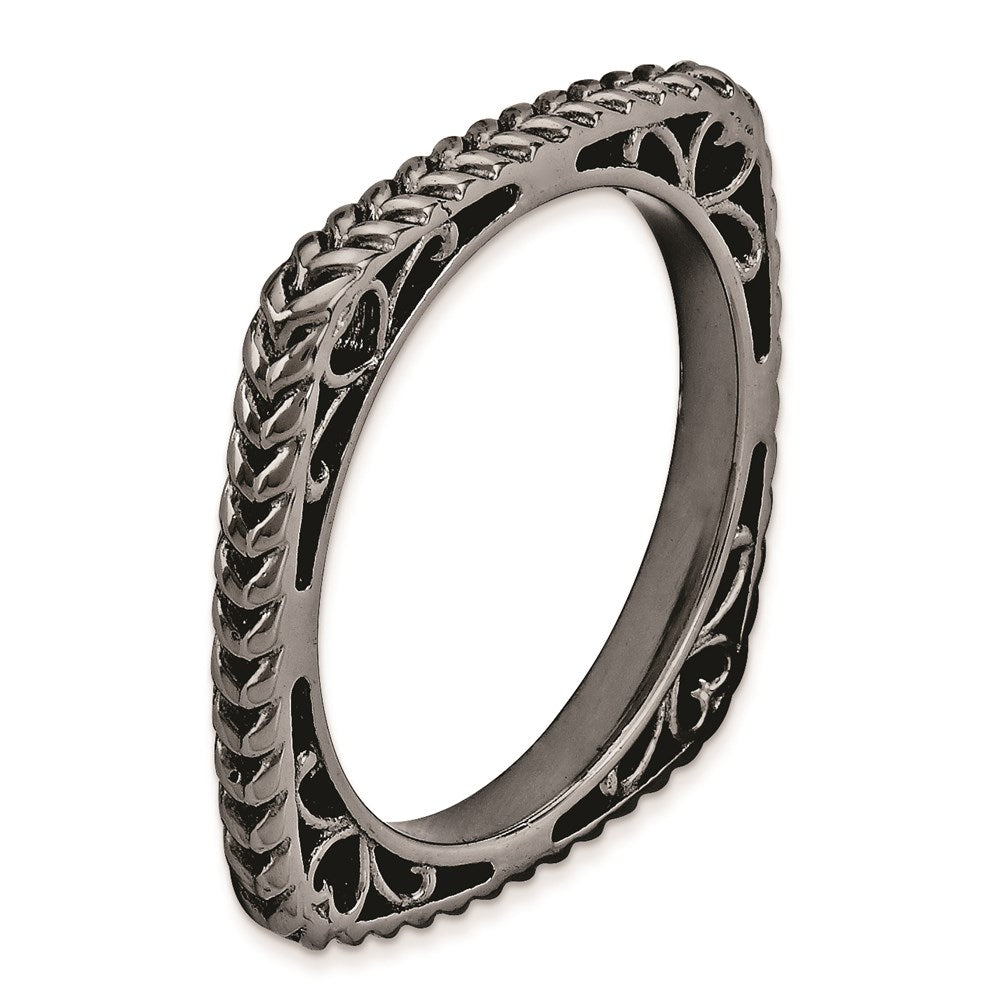 Sterling Silver Stackable Expressions Polished Black Plate Square Ring