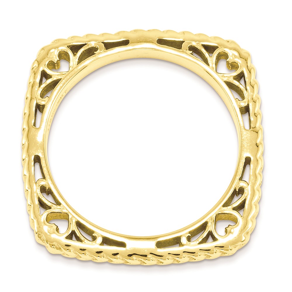 Sterling Silver Stackable Expressions Polished Gold Plate Square Ring