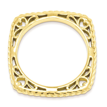 Sterling Silver Stackable Expressions Polished Gold Plate Square Ring