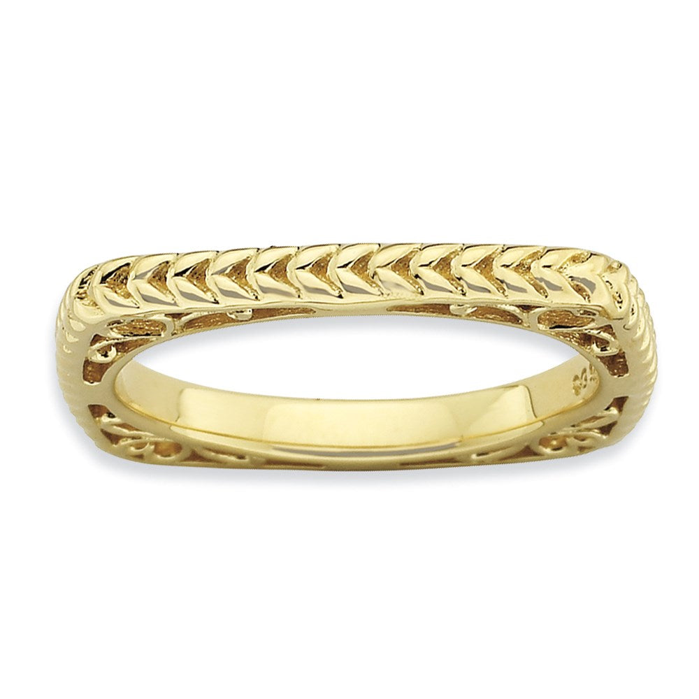 Sterling Silver Stackable Expressions Polished Gold Plate Square Ring