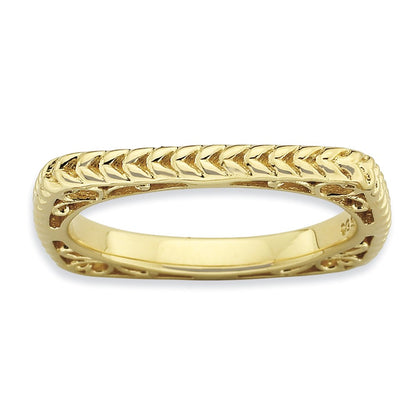 Sterling Silver Stackable Expressions Polished Gold Plate Square Ring