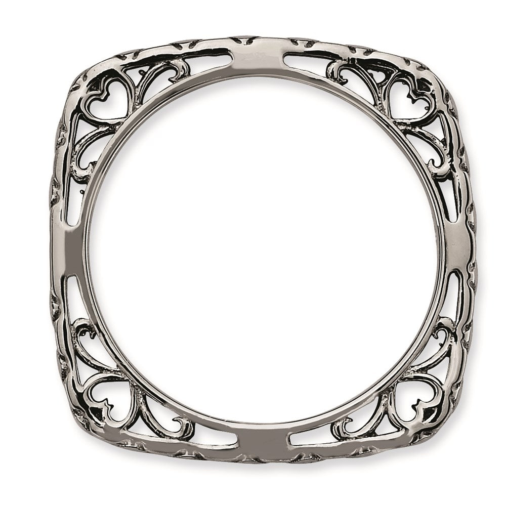 Sterling Silver Stackable Expressions Polished Black Plate Square Ring