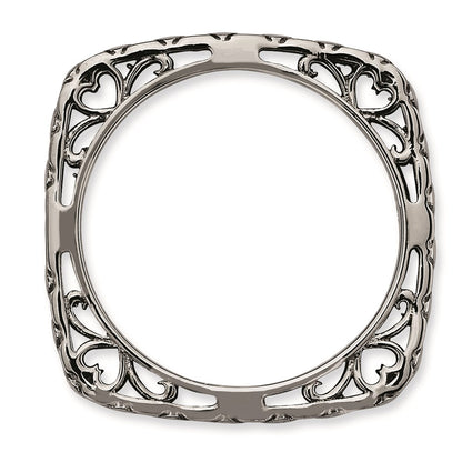 Sterling Silver Stackable Expressions Polished Black Plate Square Ring