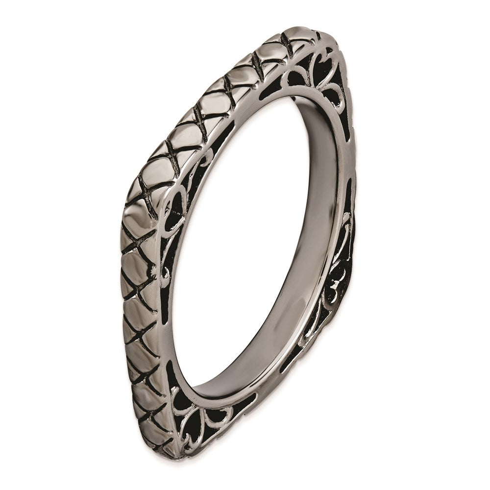 Sterling Silver Stackable Expressions Polished Black Plate Square Ring