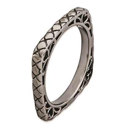Sterling Silver Stackable Expressions Polished Black Plate Square Ring