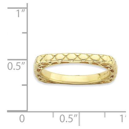 Sterling Silver Stackable Expressions Polished Gold Plate Square Ring