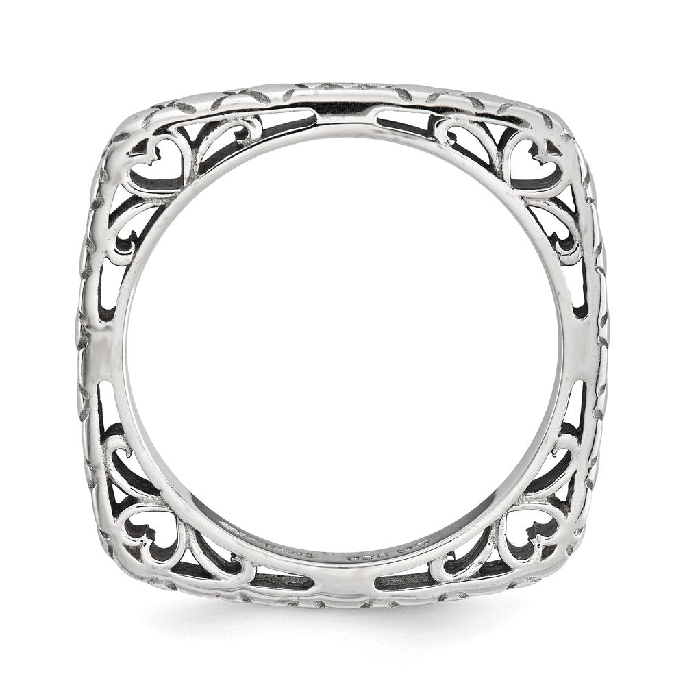 Sterling Silver Stackable Expressions Polished Rhodium Plate Square Ring