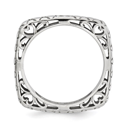 Sterling Silver Stackable Expressions Polished Rhodium Plate Square Ring