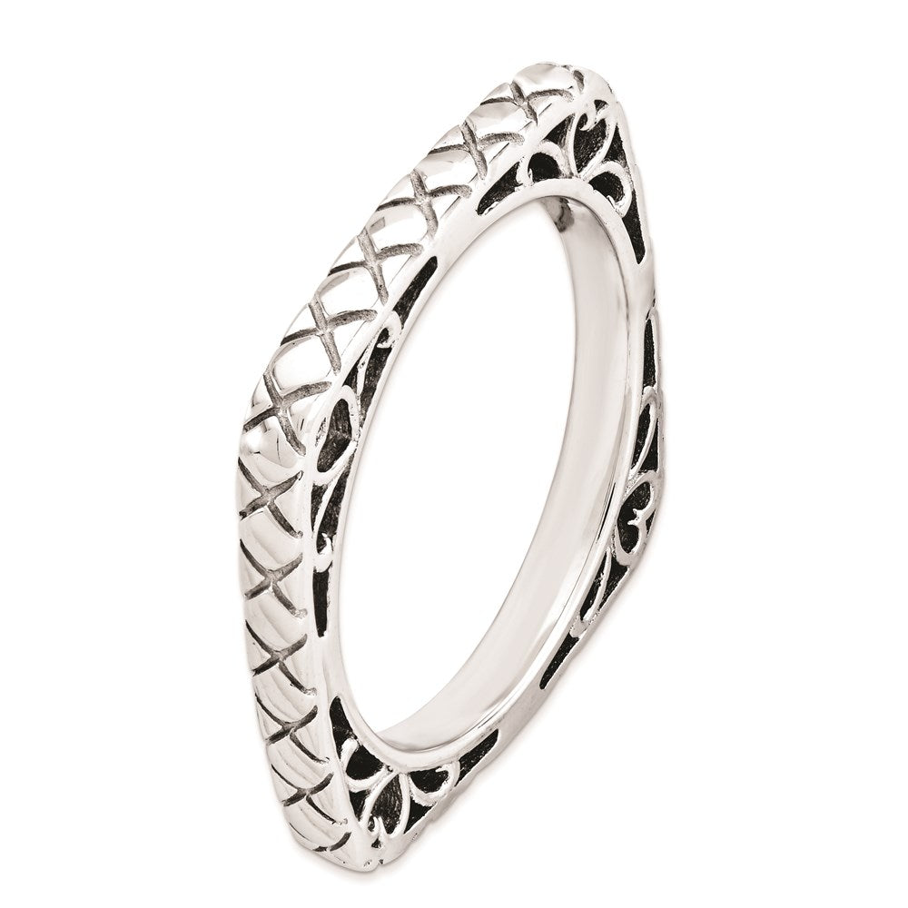 Sterling Silver Stackable Expressions Polished Rhodium Plate Square Ring