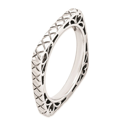 Sterling Silver Stackable Expressions Polished Rhodium Plate Square Ring