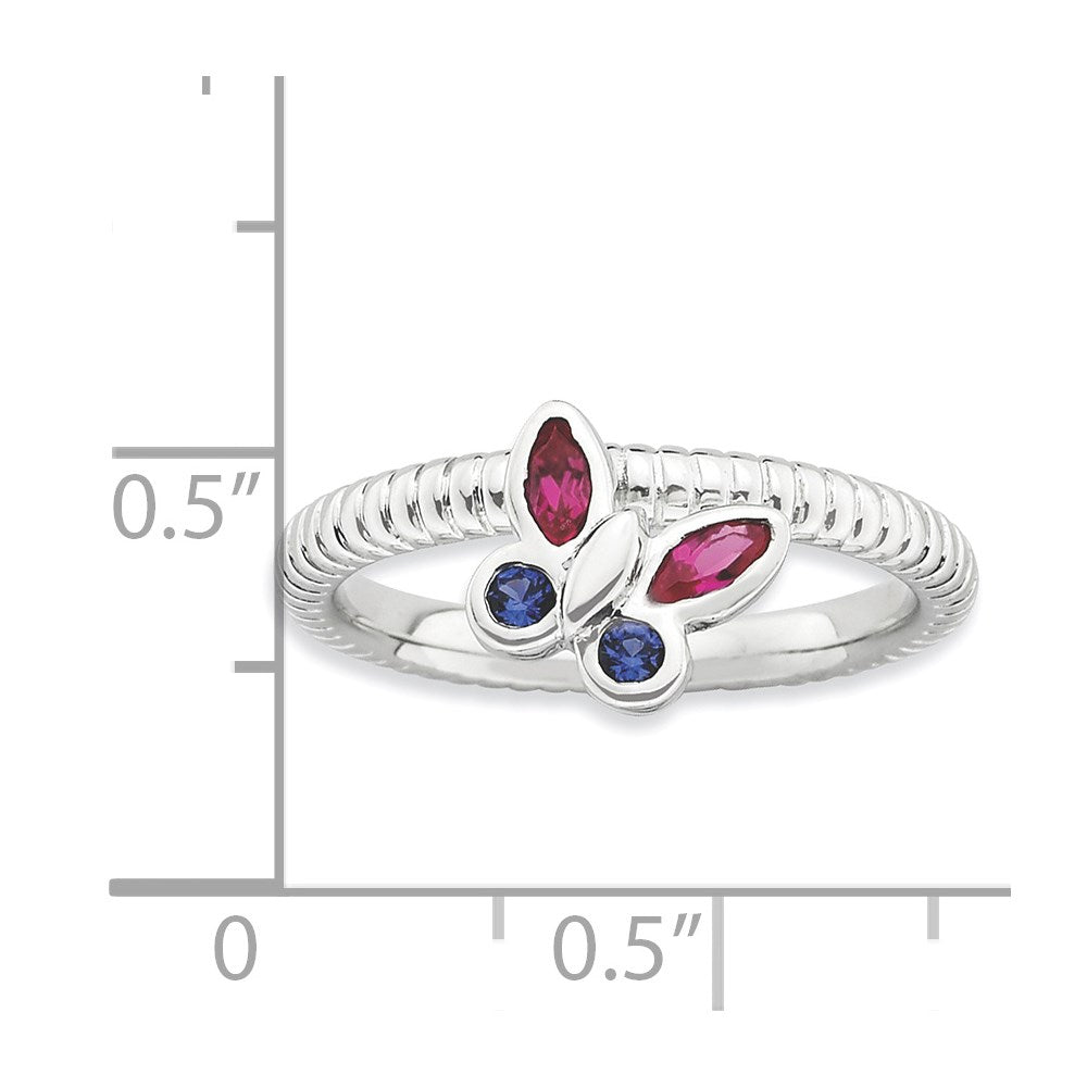 Sterling Silver Stackable Expressions Cr. Ruby, Sapphire Butterfly Ring