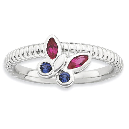 Sterling Silver Stackable Expressions Cr. Ruby, Sapphire Butterfly Ring