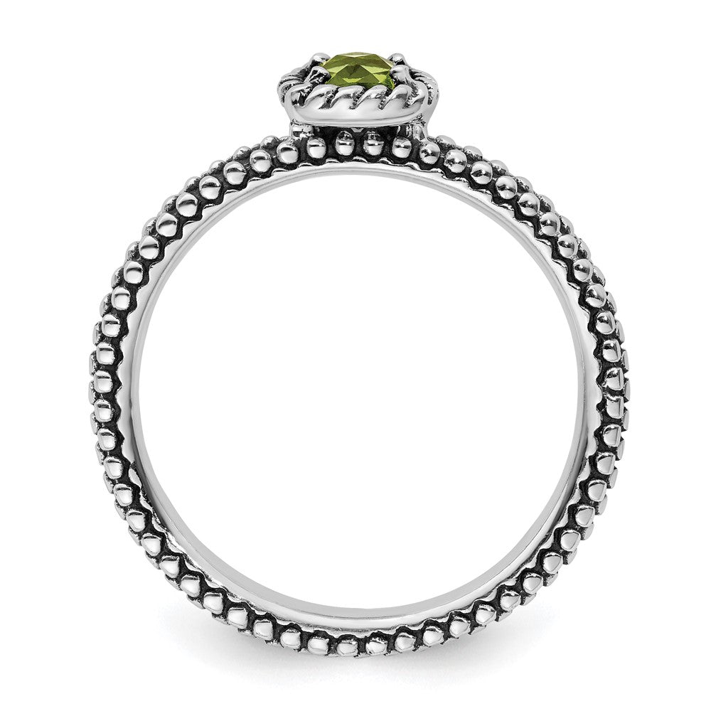 Sterling Silver Stackable Expressions Checker Cut Peridot Antiqued Ring