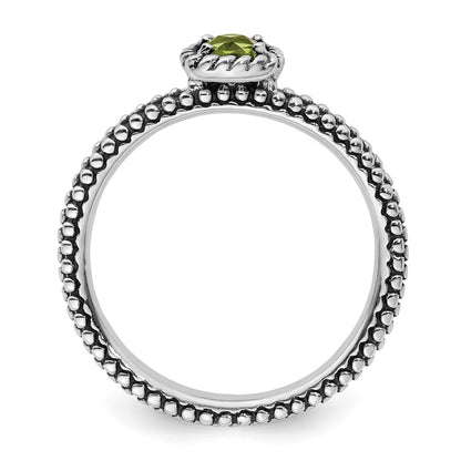 Sterling Silver Stackable Expressions Checker Cut Peridot Antiqued Ring